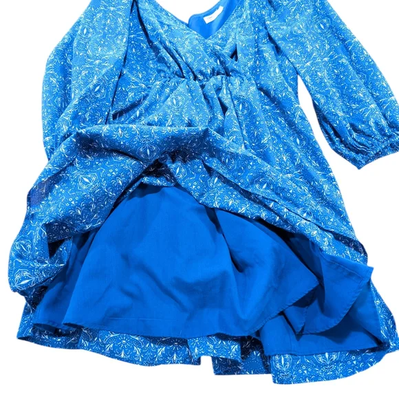 Signature by Reitmans Puff Sleeve Mini Dress Blue Paisley V-Neck Size Women's XL - Picture 2 of 7